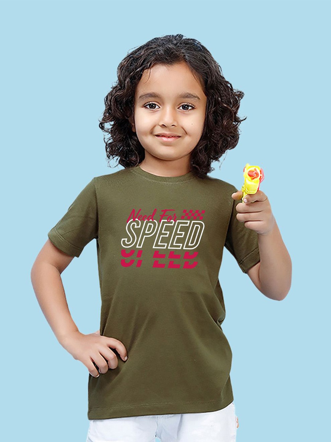 

NUSYL Boys Typography Printed Round Neck T-shirt, Olive