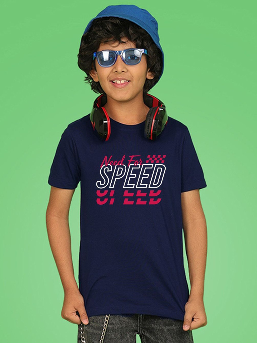 

NUSYL Boys Typography Printed Round Neck T-shirt, Navy blue