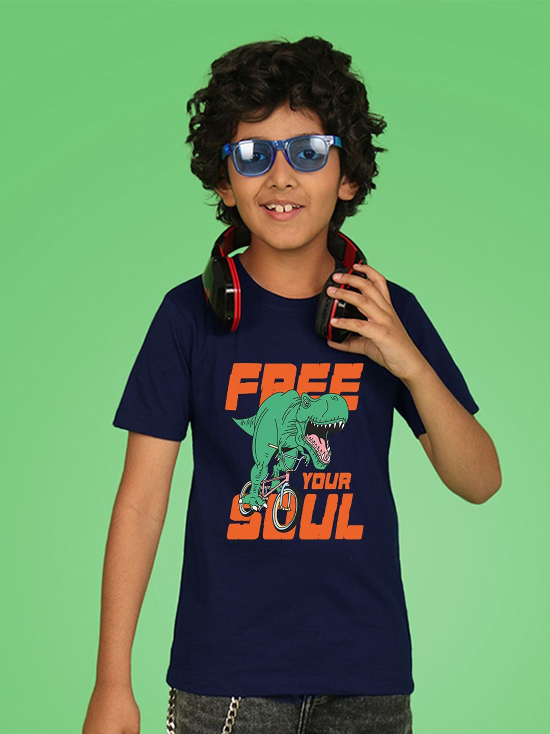 

NUSYL Boys Graphic Printed Round Neck T-shirt, Navy blue