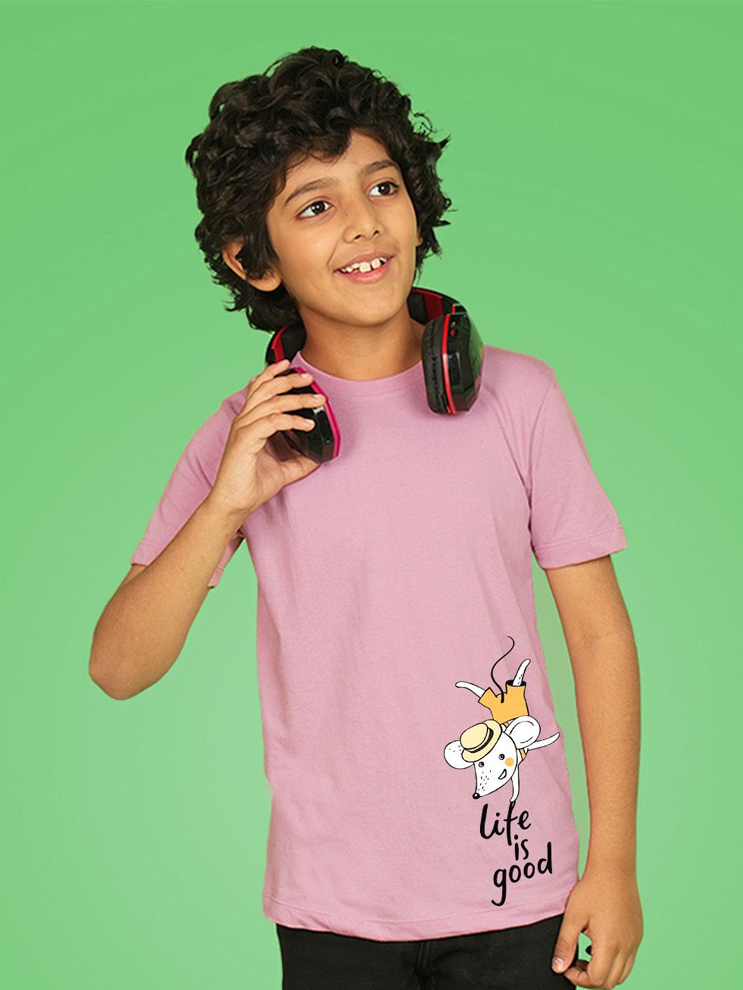 

NUSYL Boys Graphic Printed Round Neck T-shirt, Pink
