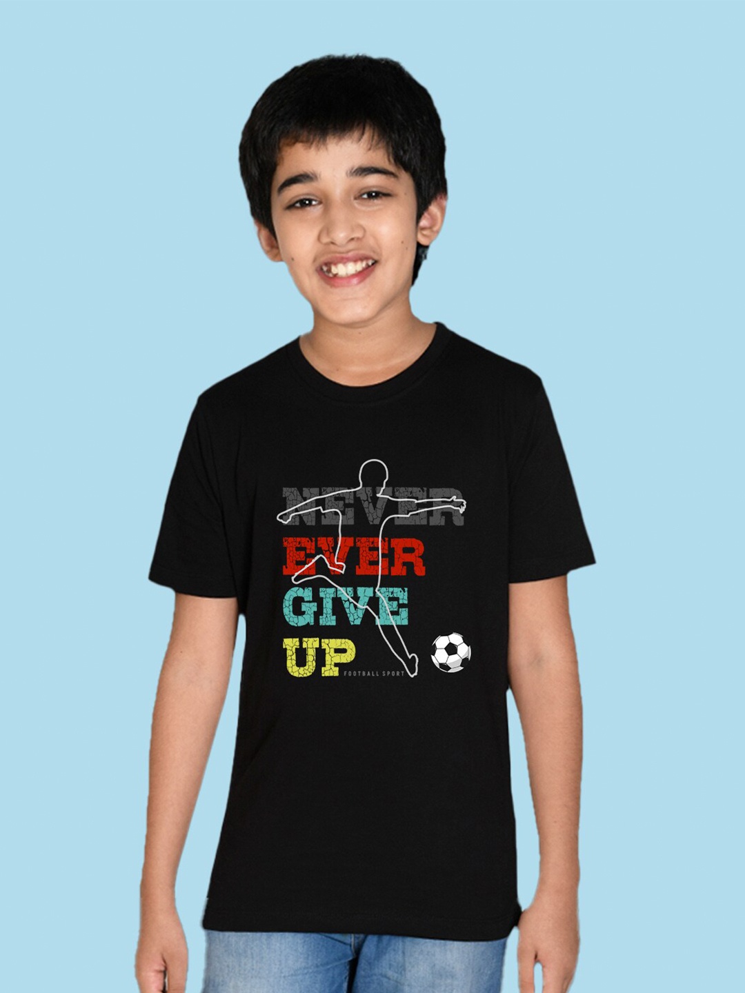 

NUSYL Boys Typography Printed Round Neck T-shirt, Black