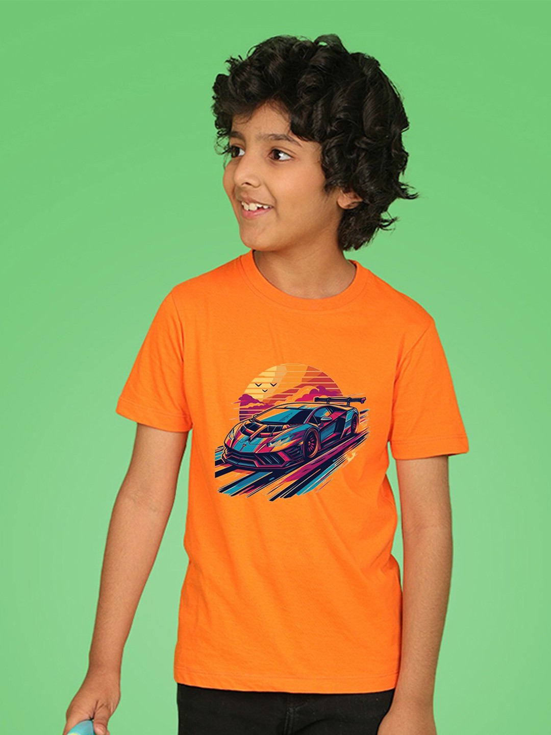 

NUSYL Boys Graphic Printed Round Neck T-shirt, Orange