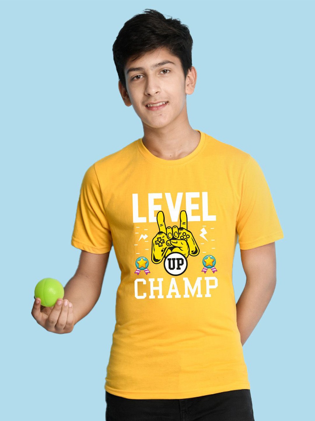 

NUSYL Boys Typography Printed Round Neck T-shirt, Yellow