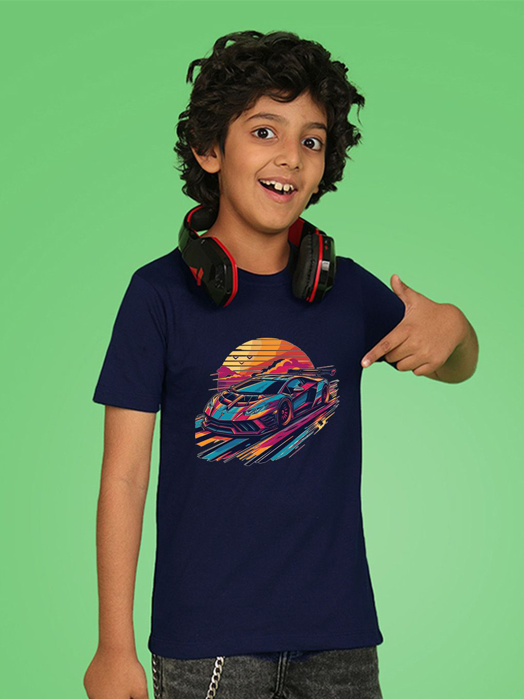 

NUSYL Boys Graphic Printed Round Neck T-shirt, Navy blue