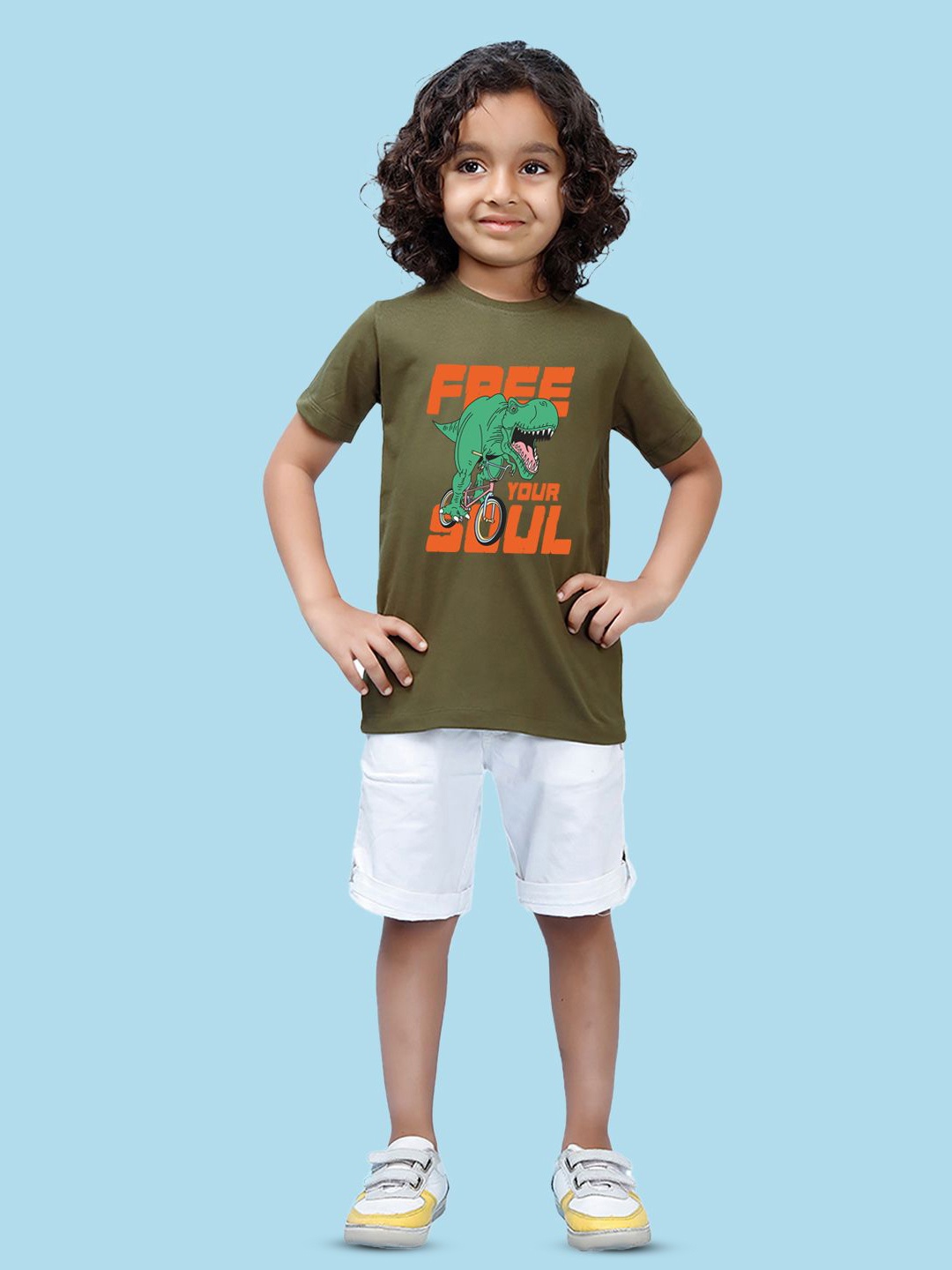 

NUSYL Boys Graphic Printed Round Neck T-shirt, Olive
