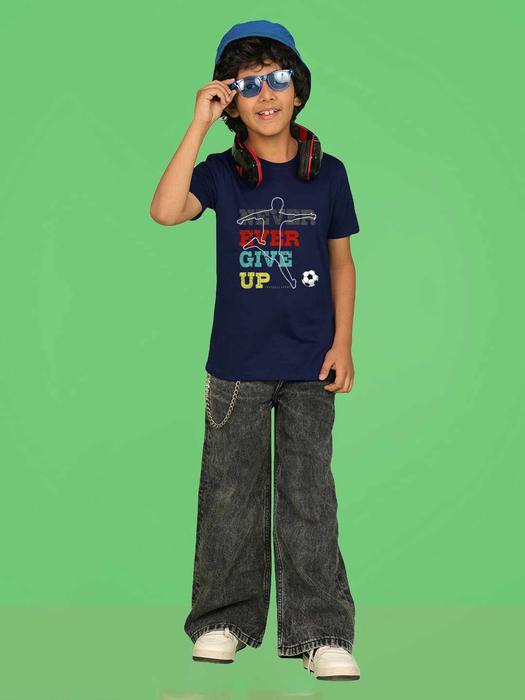 

NUSYL Boys Typography Printed Round Neck T-shirt, Navy blue