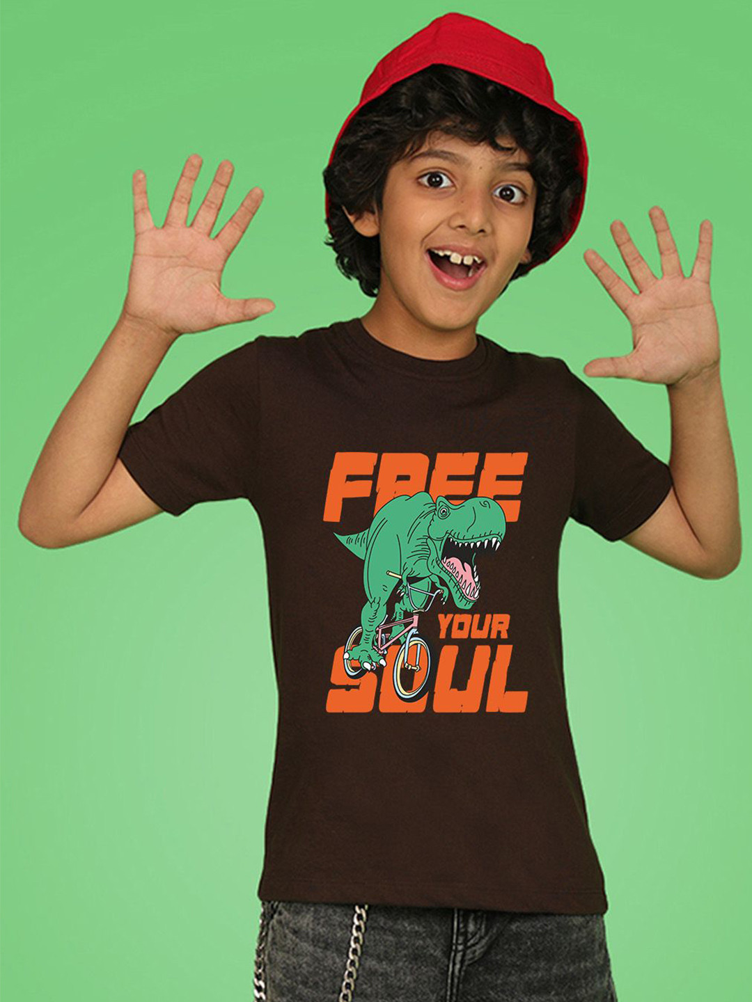 

NUSYL Boys Graphic Printed Round Neck T-shirt, Brown