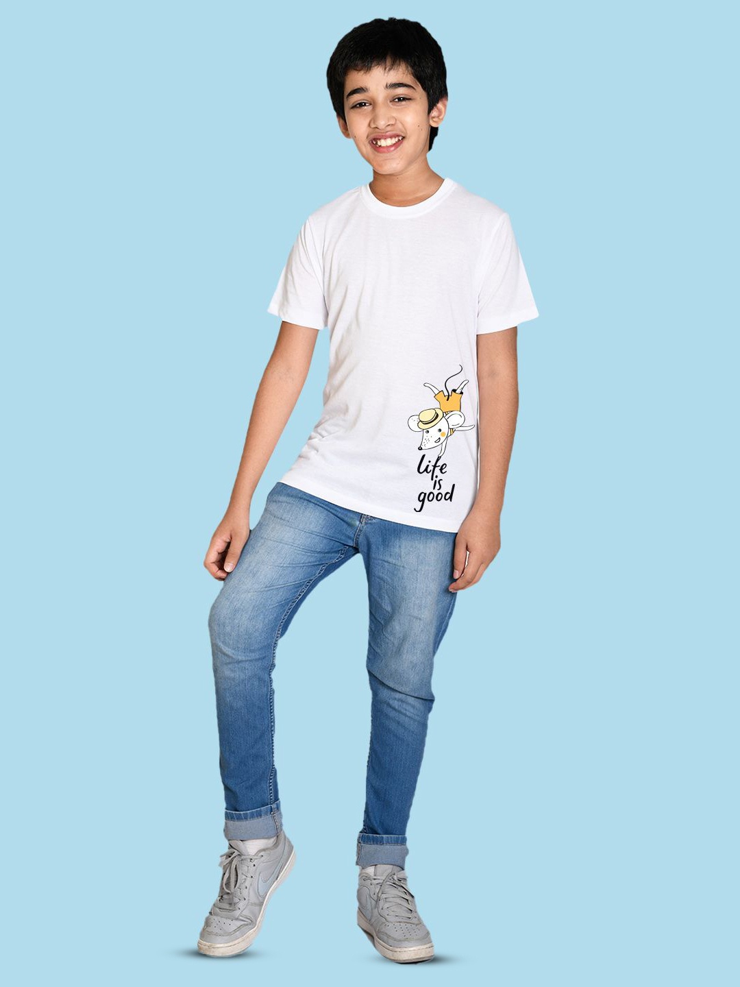 

NUSYL Boys Graphic Printed Placement Round Neck T-shirt, White