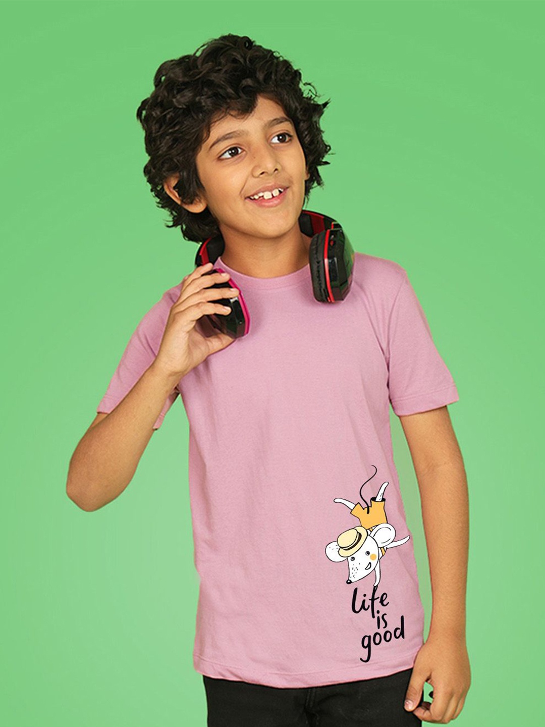 

NUSYL Boys Graphic Printed Placement Round Neck T-shirt, Pink