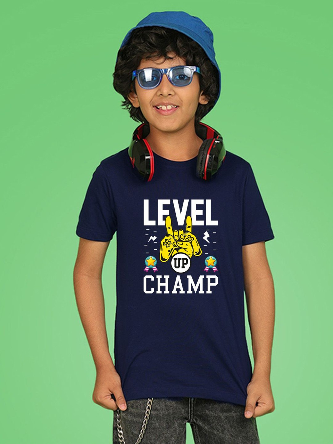 

NUSYL Boys Typography Printed Round Neck T-shirt, Blue