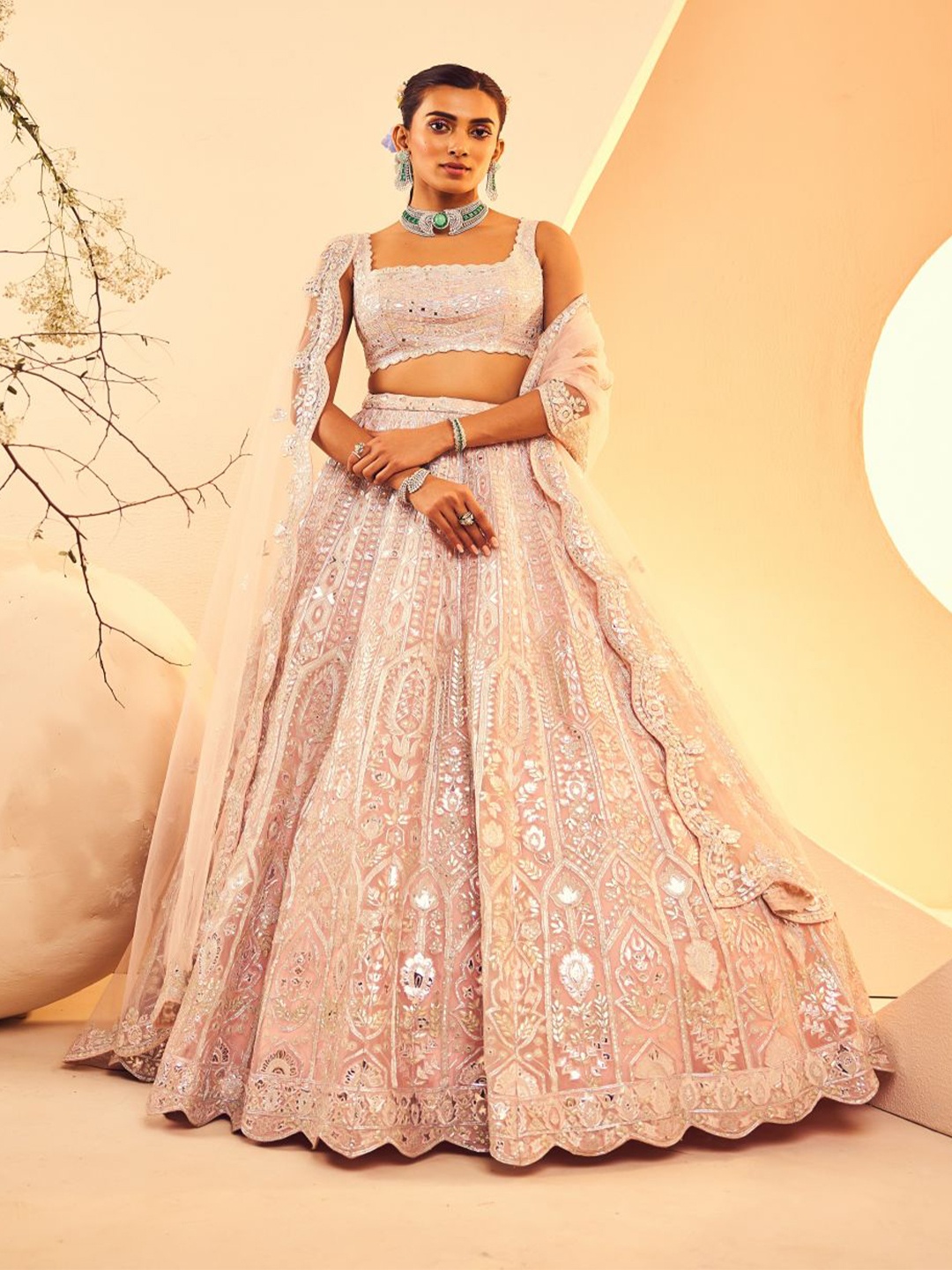 

ANEESH AGARWAAL Women Embellished Beads and Stones Ready to Wear Lehenga Choli, Pink