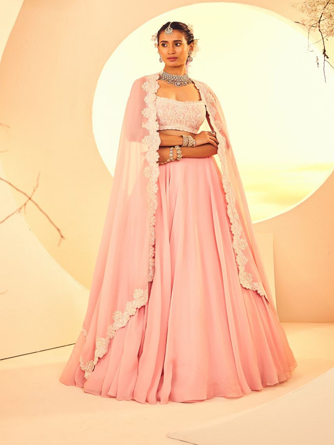 

ANEESH AGARWAAL Women Embroidered Sequinned Ready to Wear Lehenga & Blouse With Dupatta, Pink