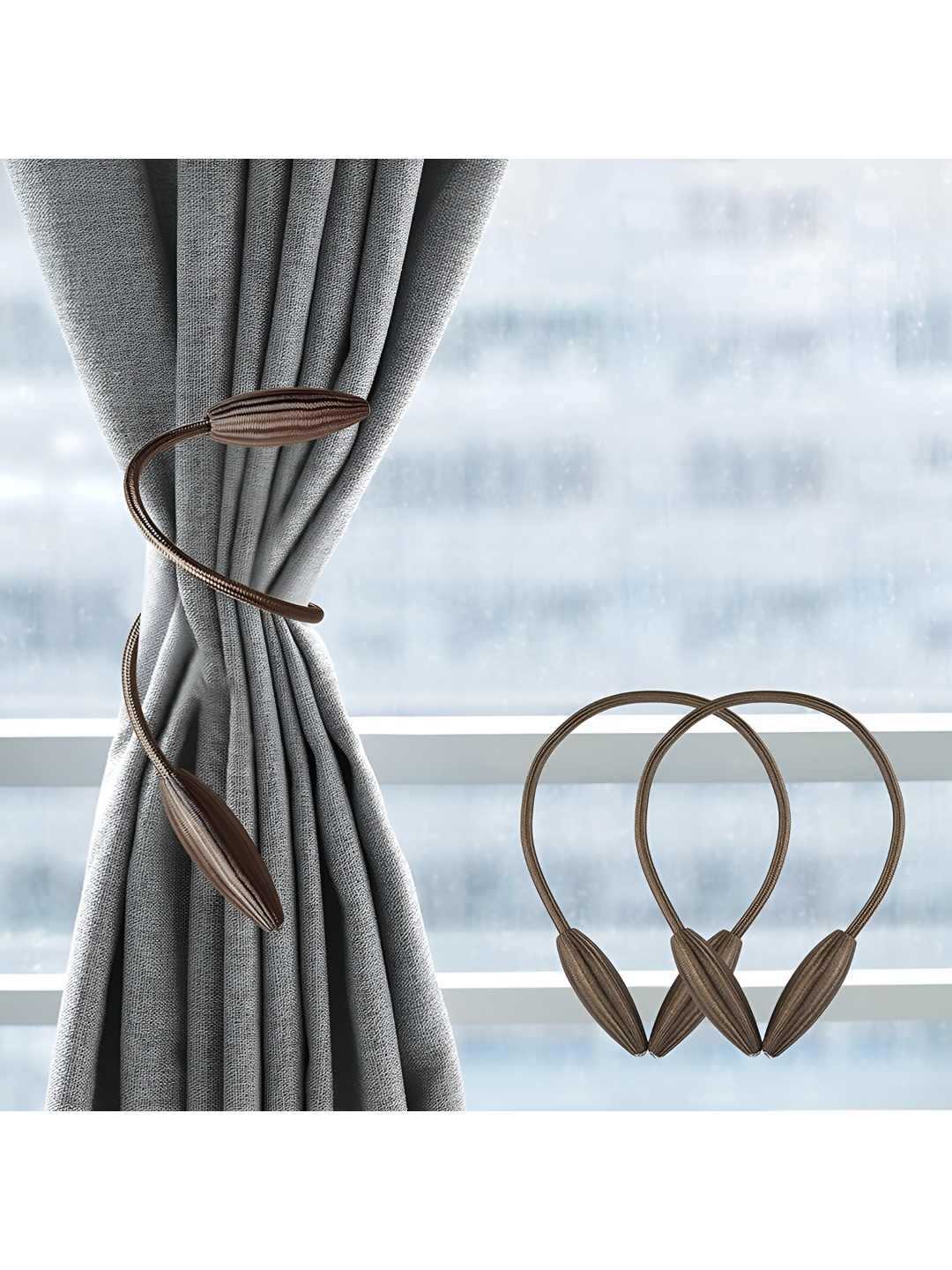 

HomeCloud Pack Of 2 Brown Metal Curtain Tie and Hold Backs