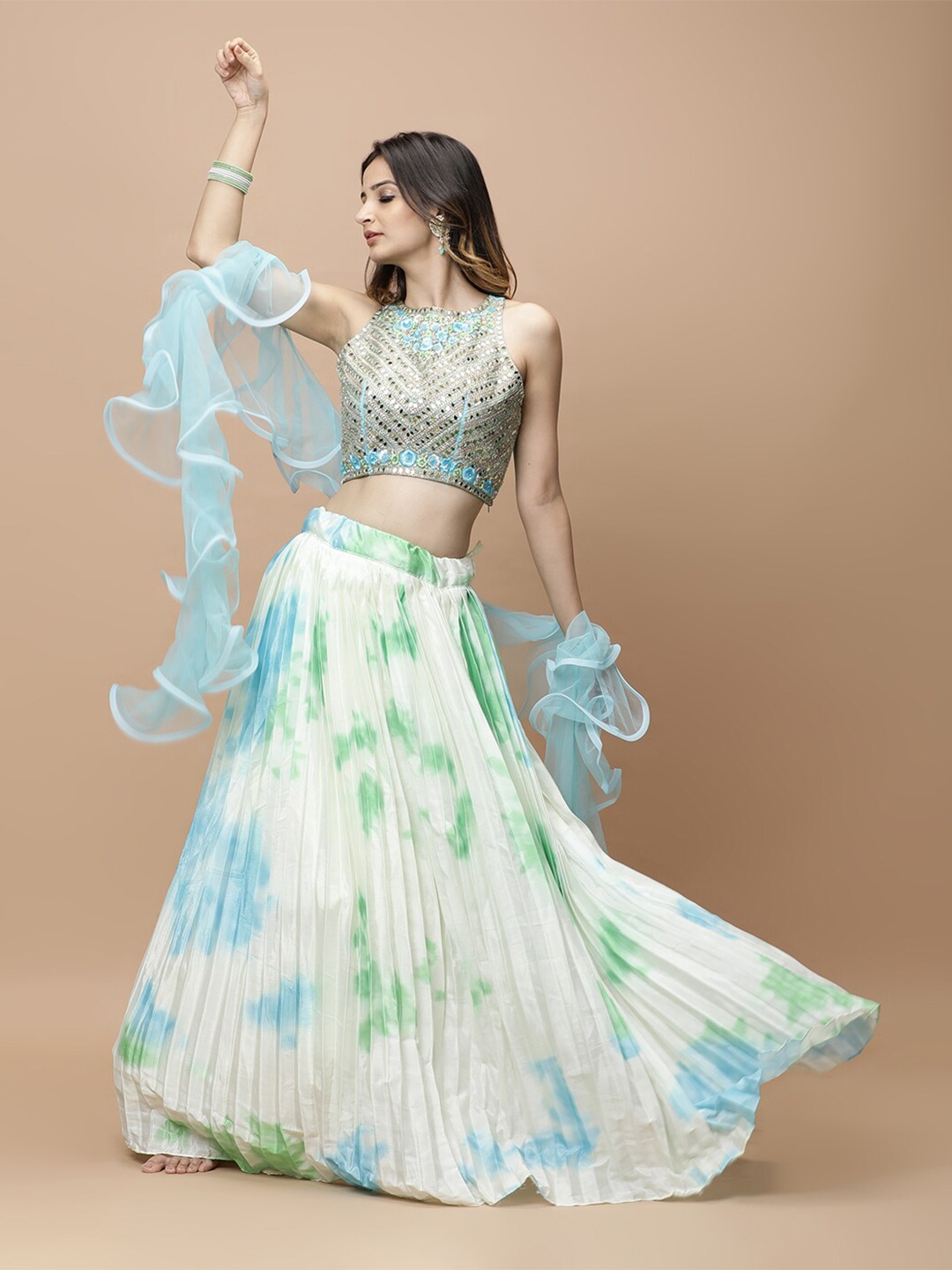 

Vervee Couture Embellished Ready to Wear Lehenga & Blouse With Dupatta, Turquoise blue