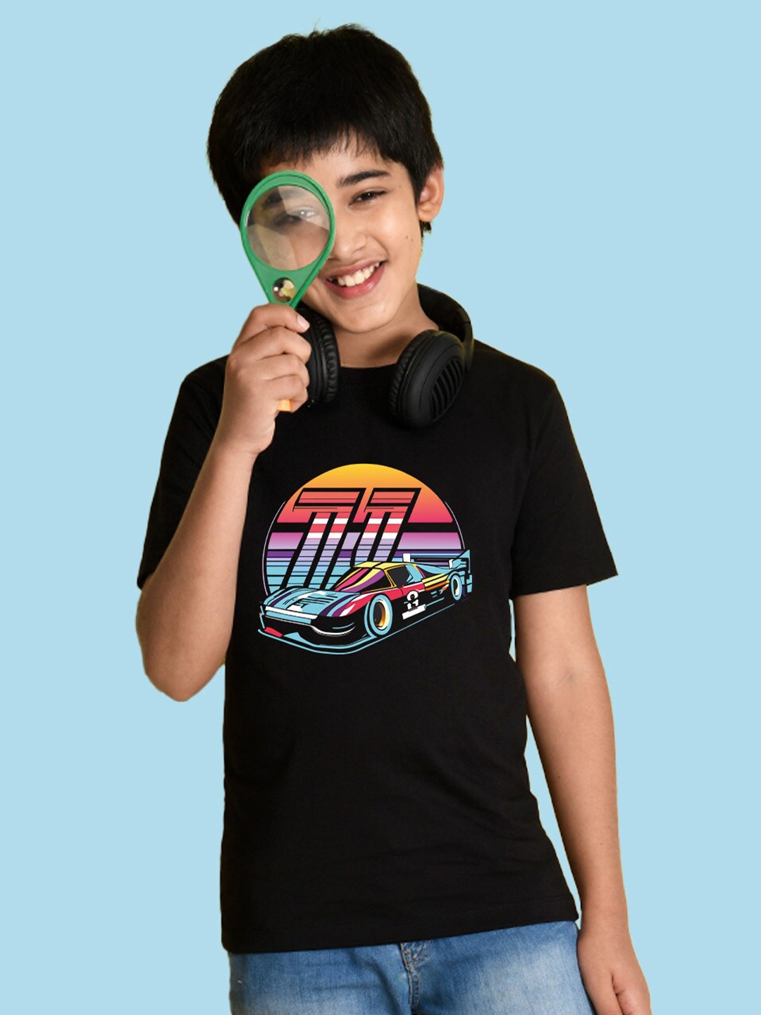 

NUSYL Boys Graphic Printed Round Neck T-shirt, Black