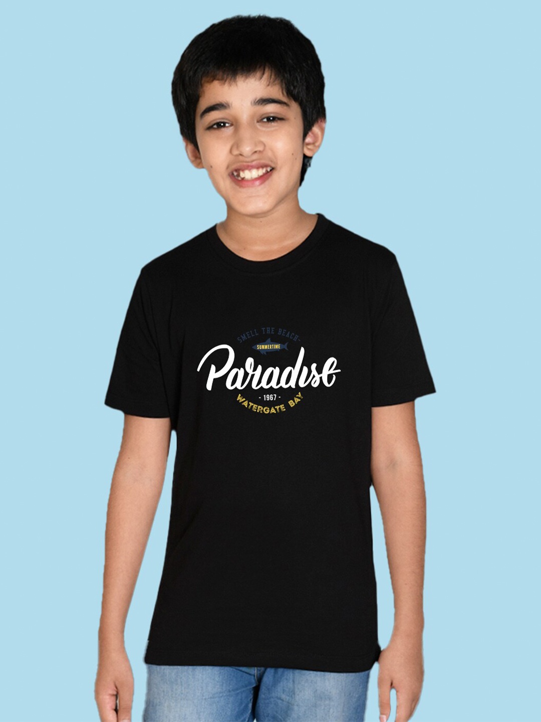 

NUSYL Boys Typography Printed Round Neck T-shirt, Black