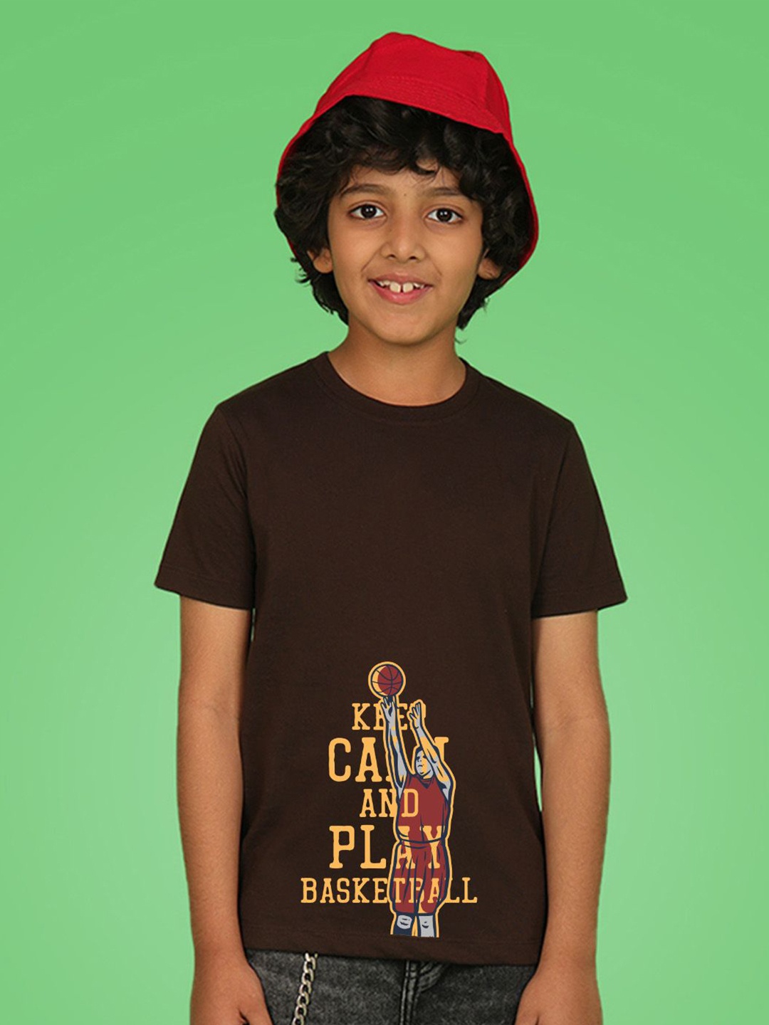 

NUSYL Boys Typography Printed Round Neck T-shirt, Brown