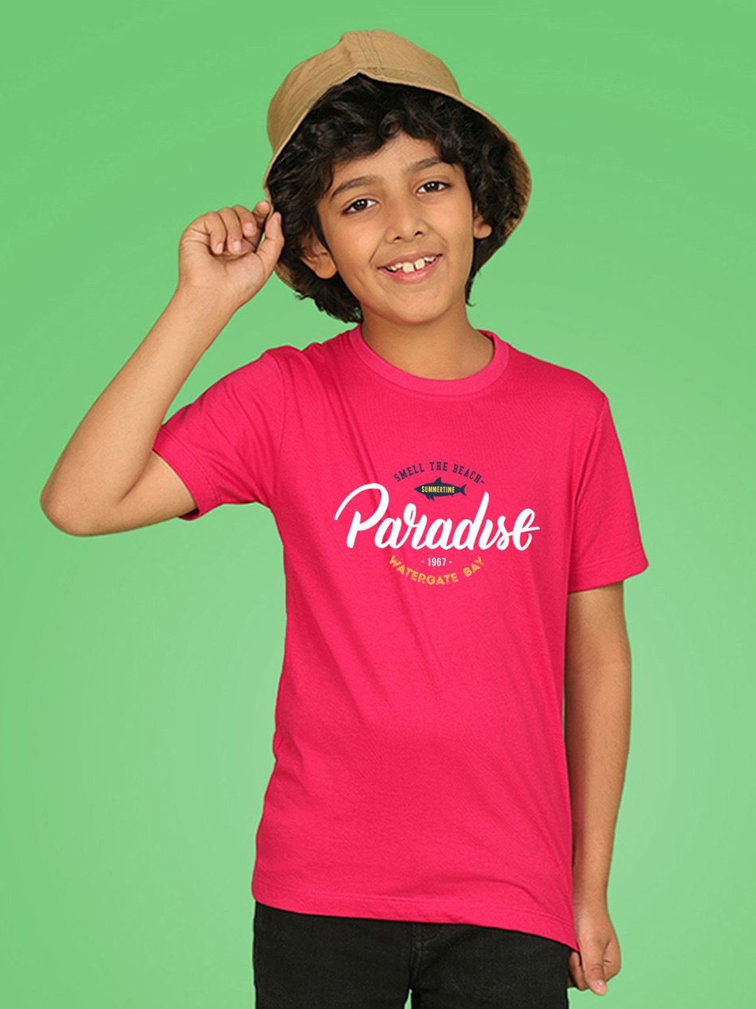 

NUSYL Boys Typography Printed Round Neck Cotton T-shirt, Pink