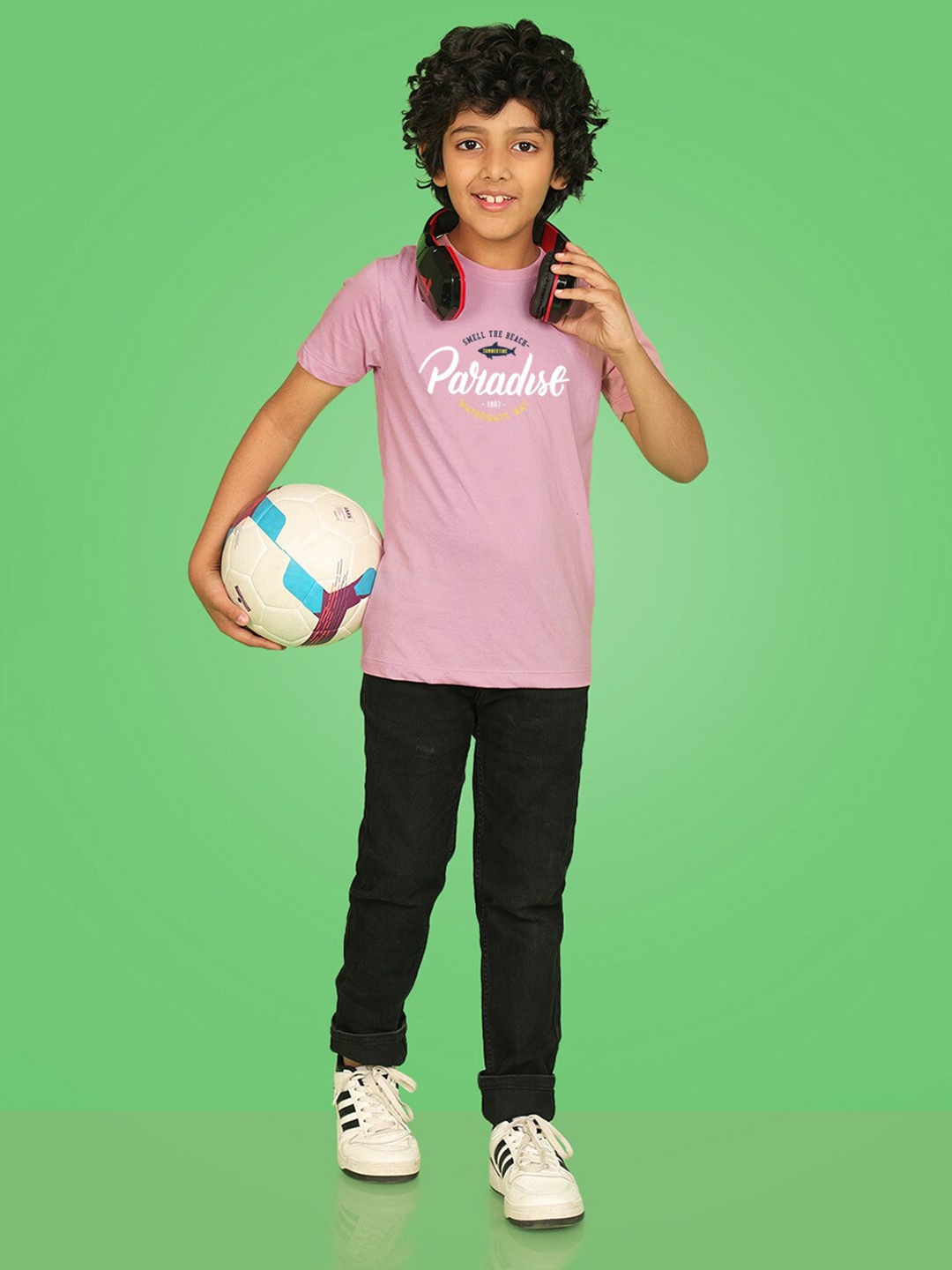 

NUSYL Boys Typography Printed Round Neck T-shirt, Pink