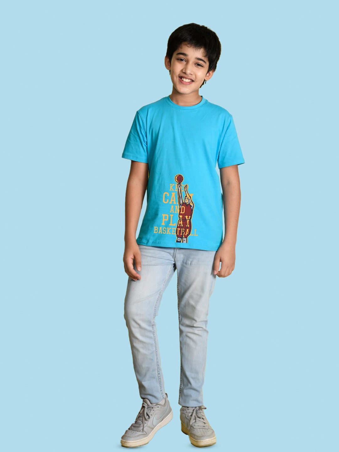 

NUSYL Boys Typography Printed Round Neck T-shirt, Blue