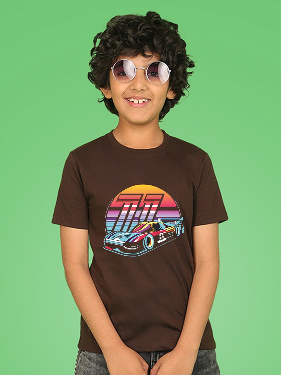 

NUSYL Boys Graphic Printed Round Neck T-shirt, Brown