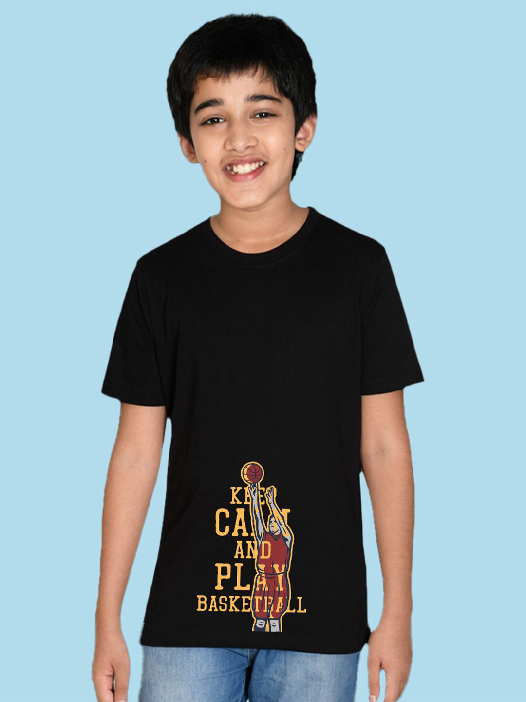 

NUSYL Boys Graphic Printed Round Neck T-shirt, Black