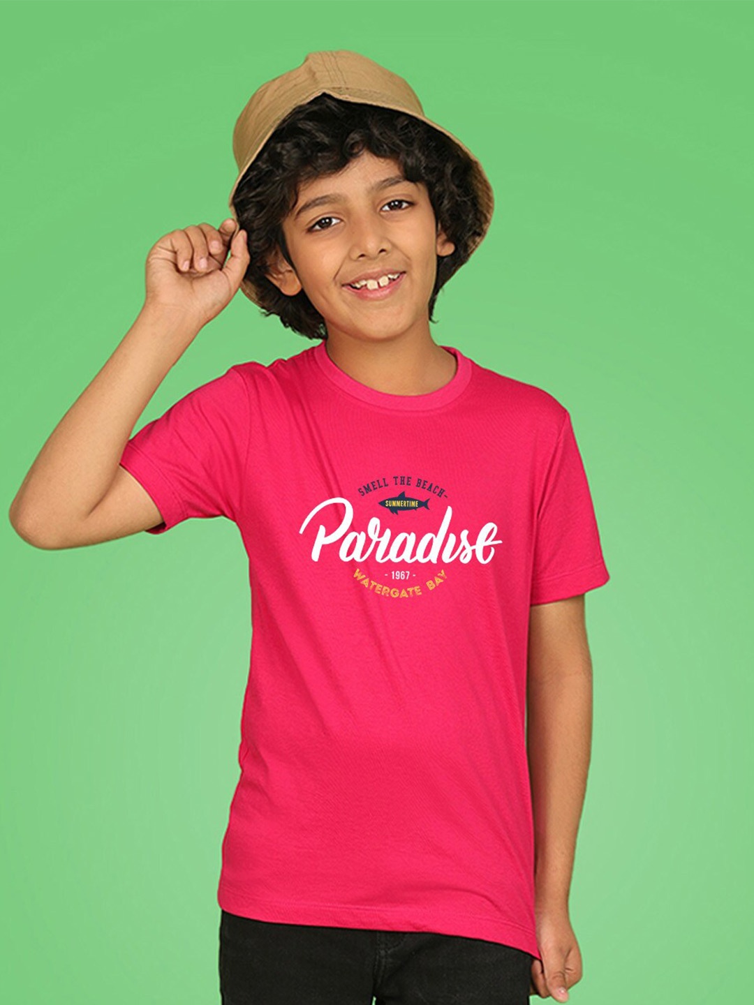 

NUSYL Boys Typography Printed Round Neck T-shirt, Pink