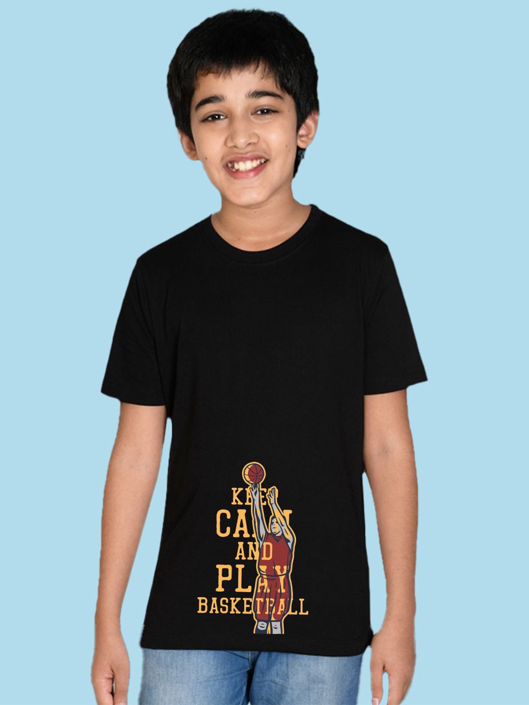 

NUSYL Boys Graphic Printed Round Neck T-shirt, Black