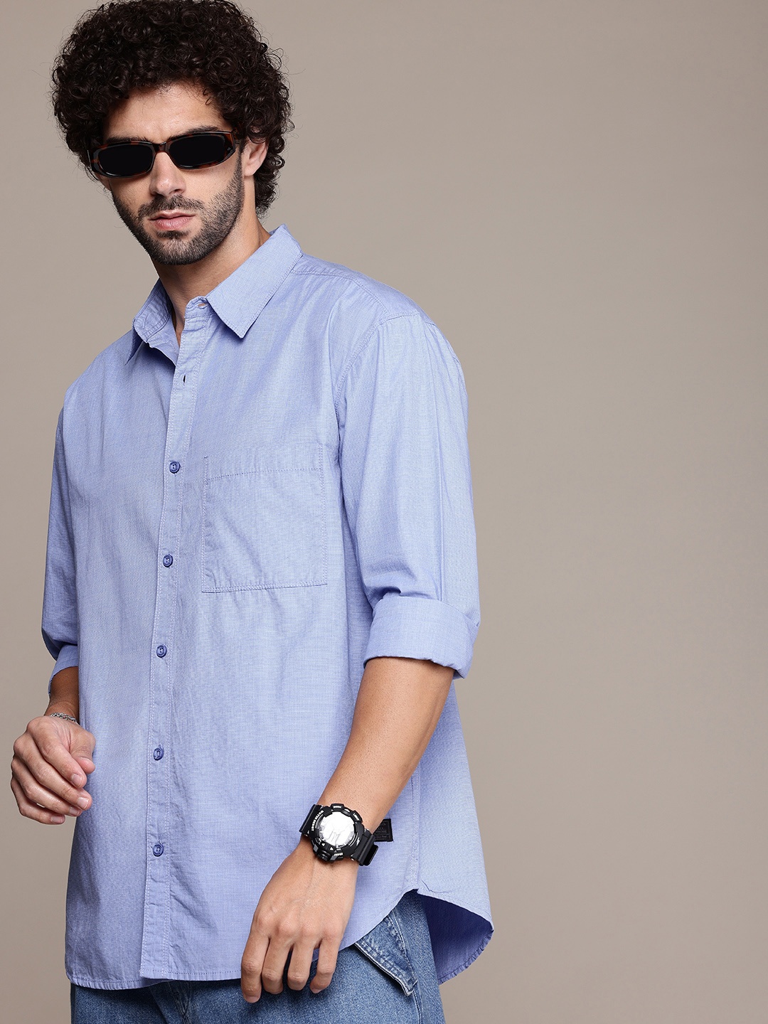 

The Roadster Lifestyle Co. Men Relaxed Fit Pure Cotton Casual Shirt, Blue