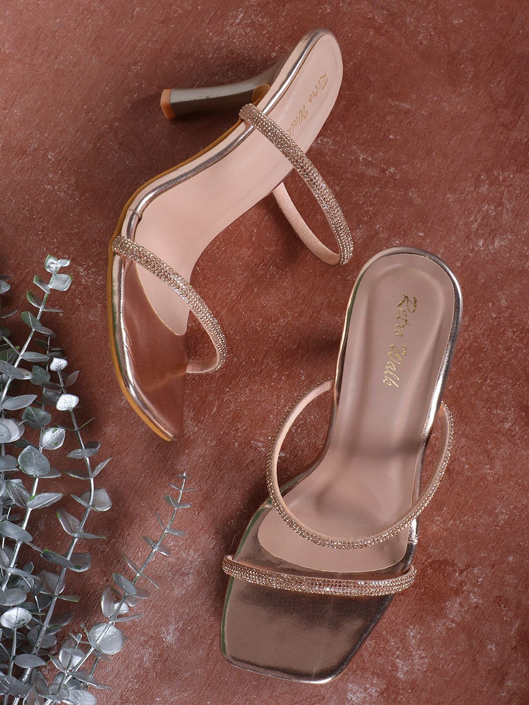 

Retro Walk Embellished Slim Heeled Mules, Rose gold