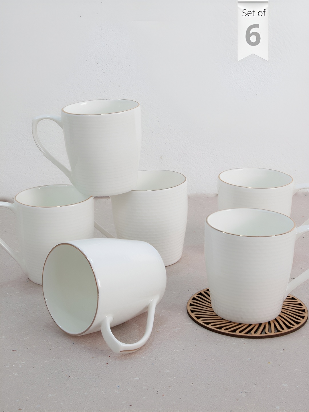 

CLAY CRAFT White 6 Pieces Printed Ceramic Glossy Cups 170 ml