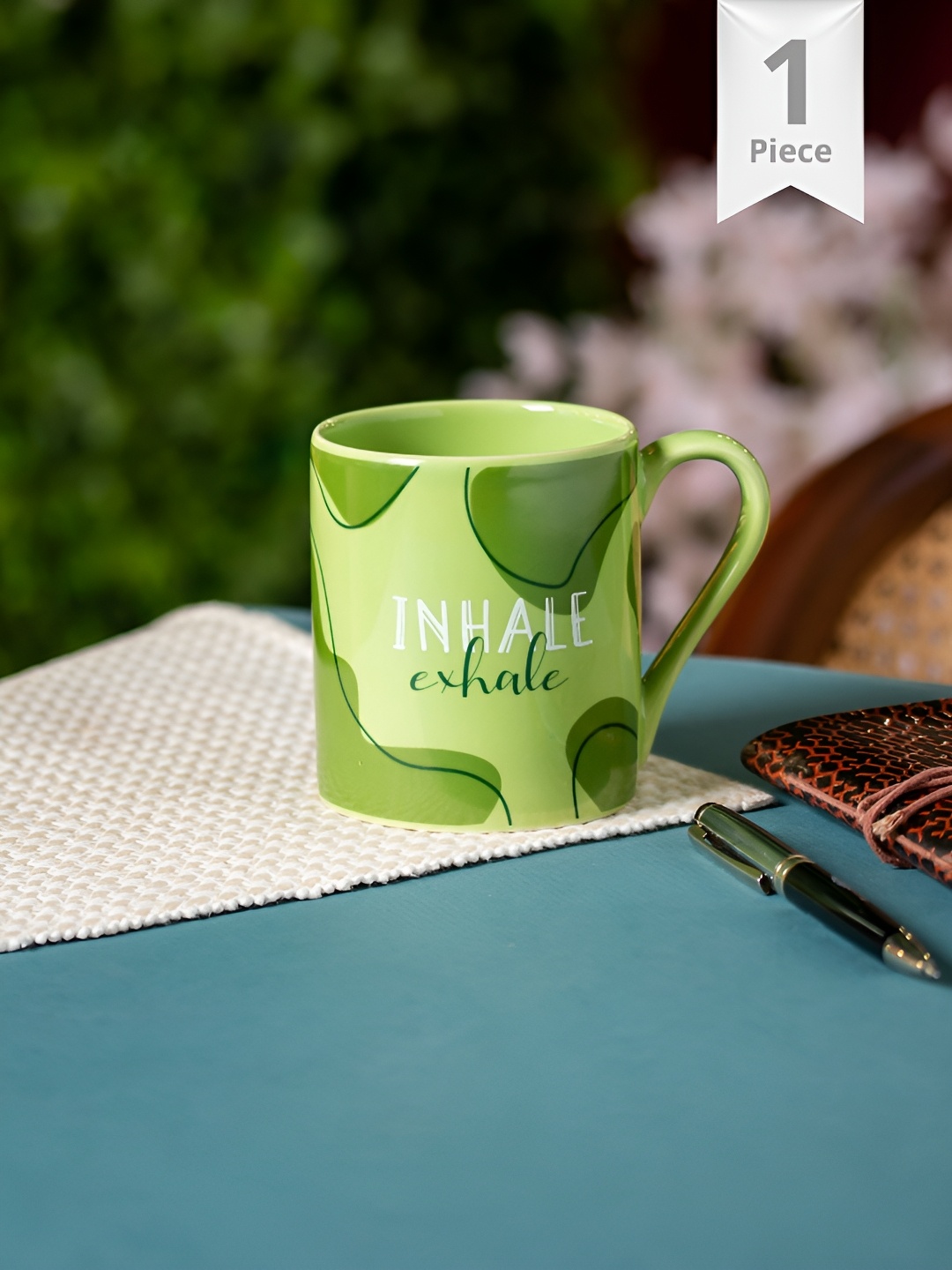 

CLAY CRAFT Green & White Printed Ceramic Glossy Mugs 350 ml