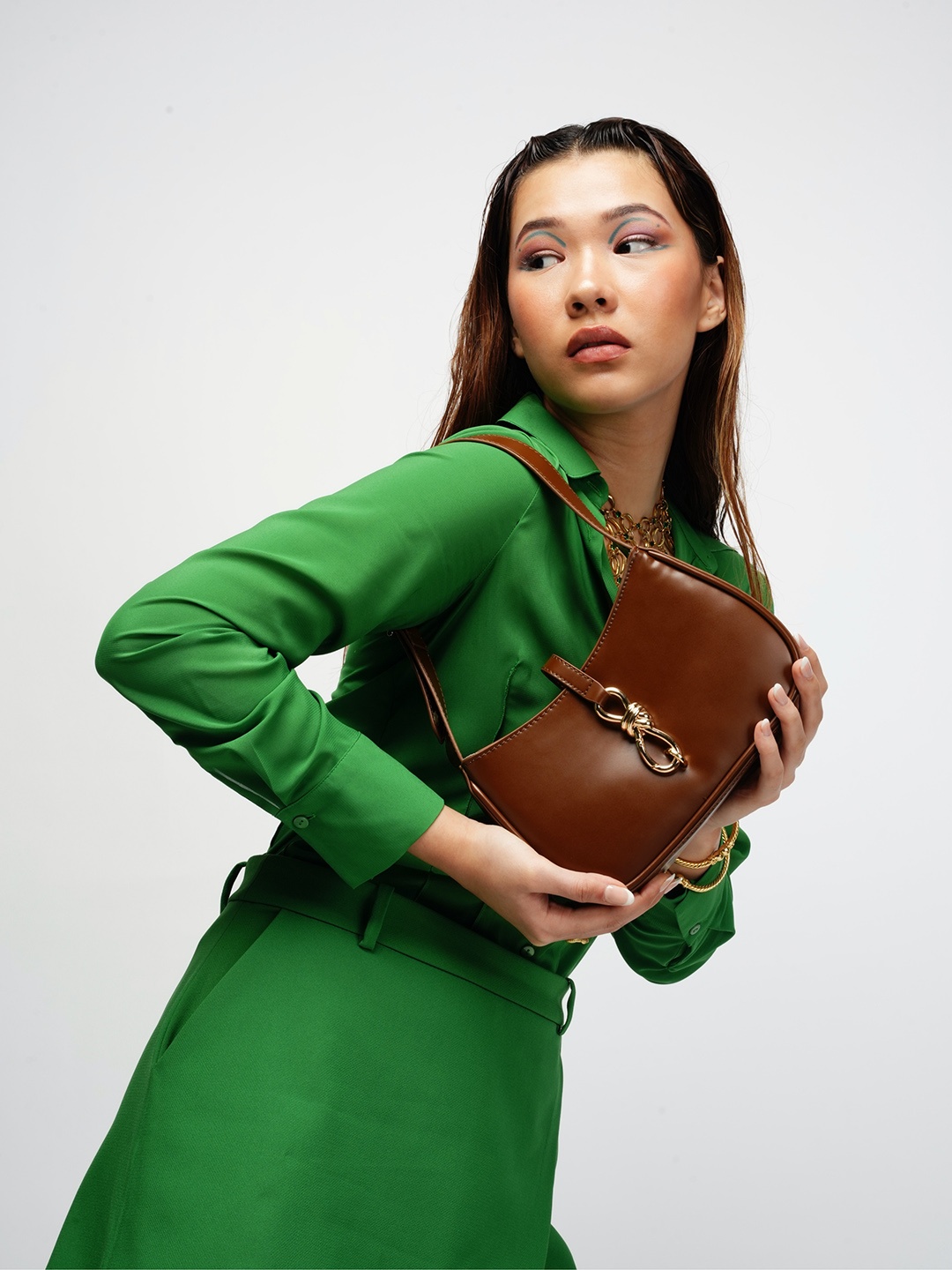 

THESTO PU Structured Shoulder Bag with Tasselled, Brown