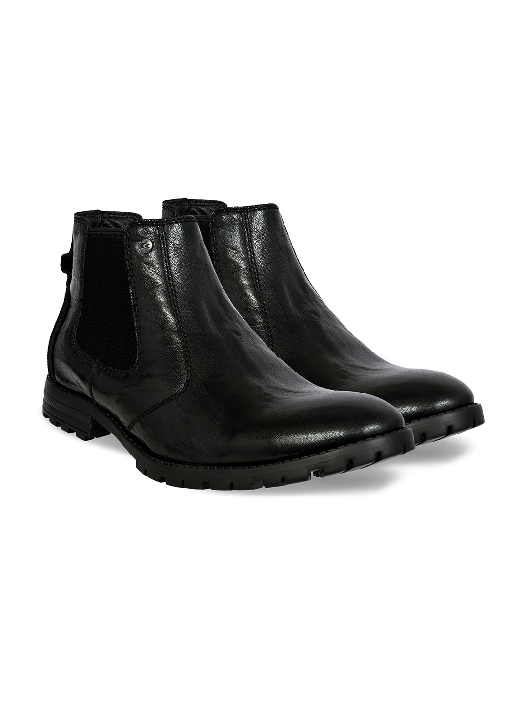 

Allen Cooper Men Textured Leather Boots, Black