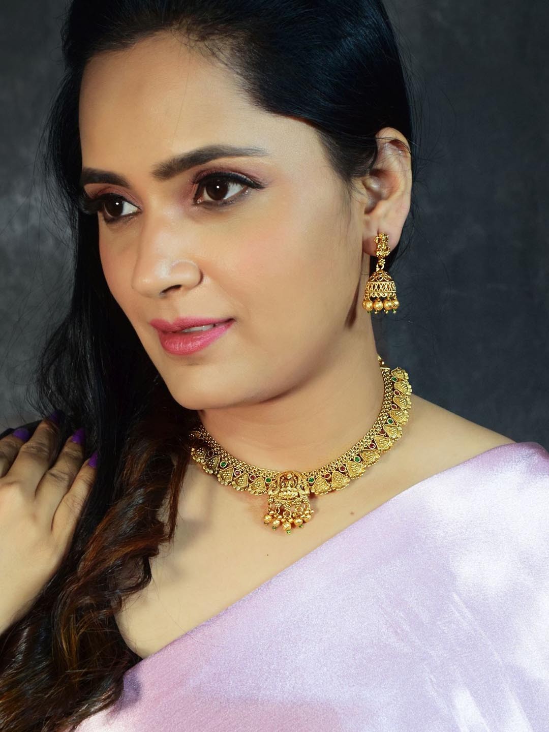 

GRIIHAM Gold-Plated CZ Studded & Beaded Temple Jewellery Set