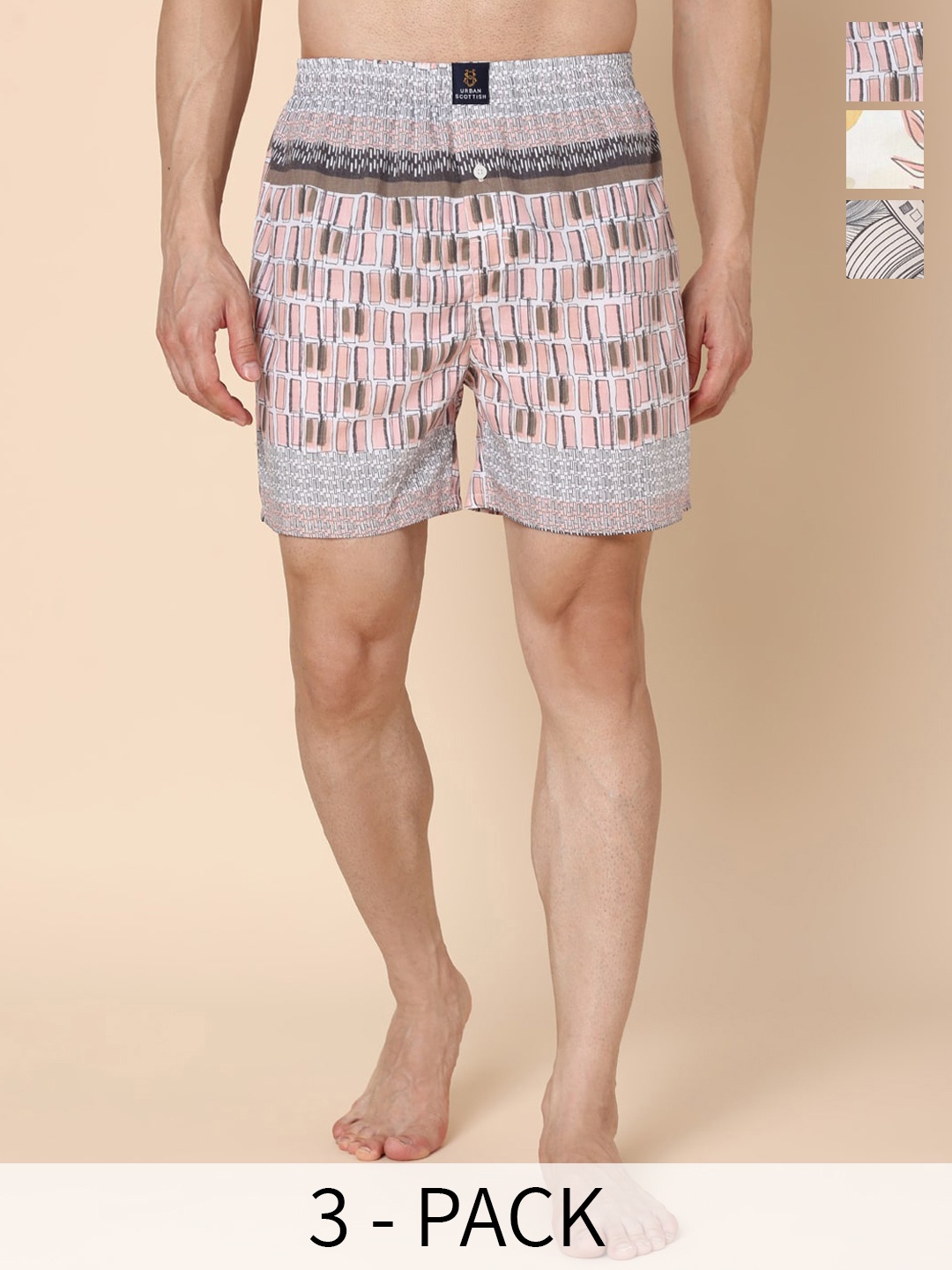 

URBAN SCOTTISH Pack Of 3 Printed Ultra-Lightweight Boxers USBXDP10_S, Black