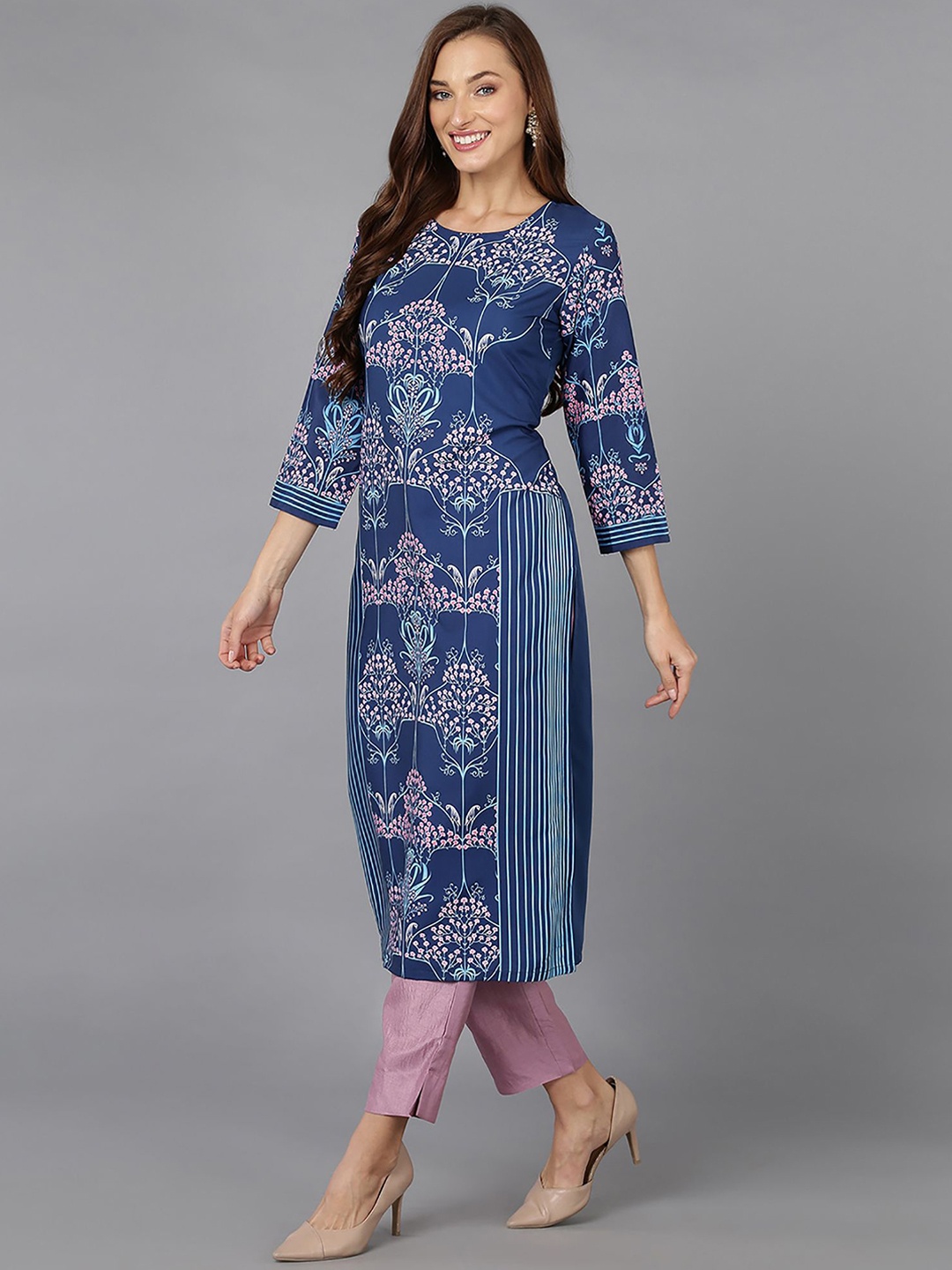 

KALINI Women Tribal Thread Work Crepe Kurta, Blue