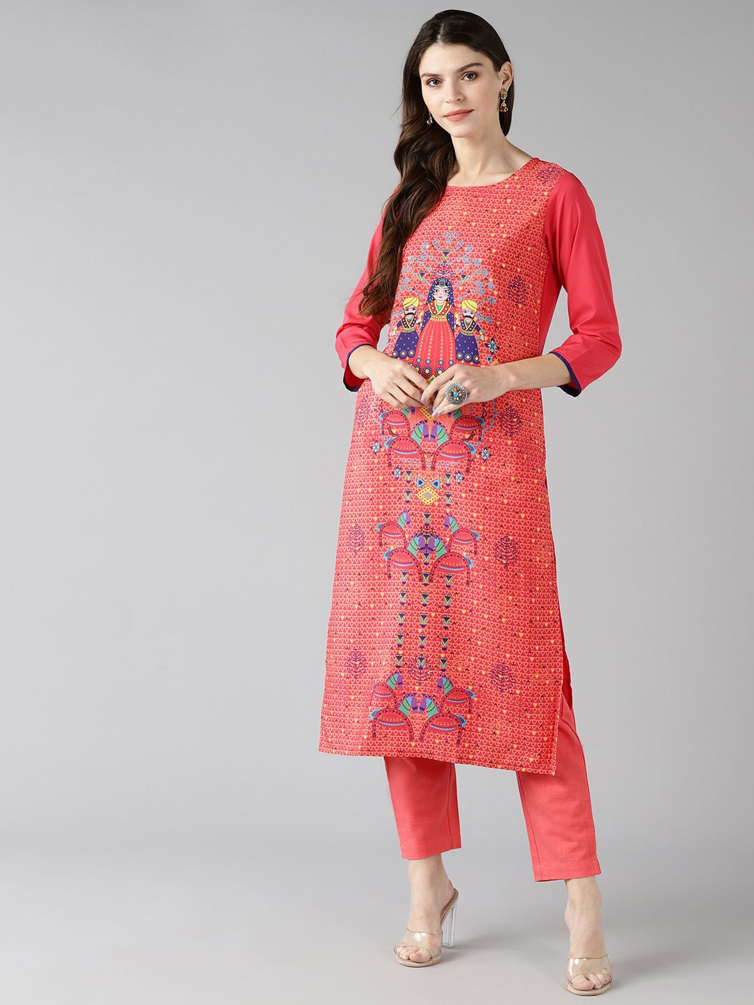 KALINI Women Ethnic Motifs Printed Straight Kurta, Pink