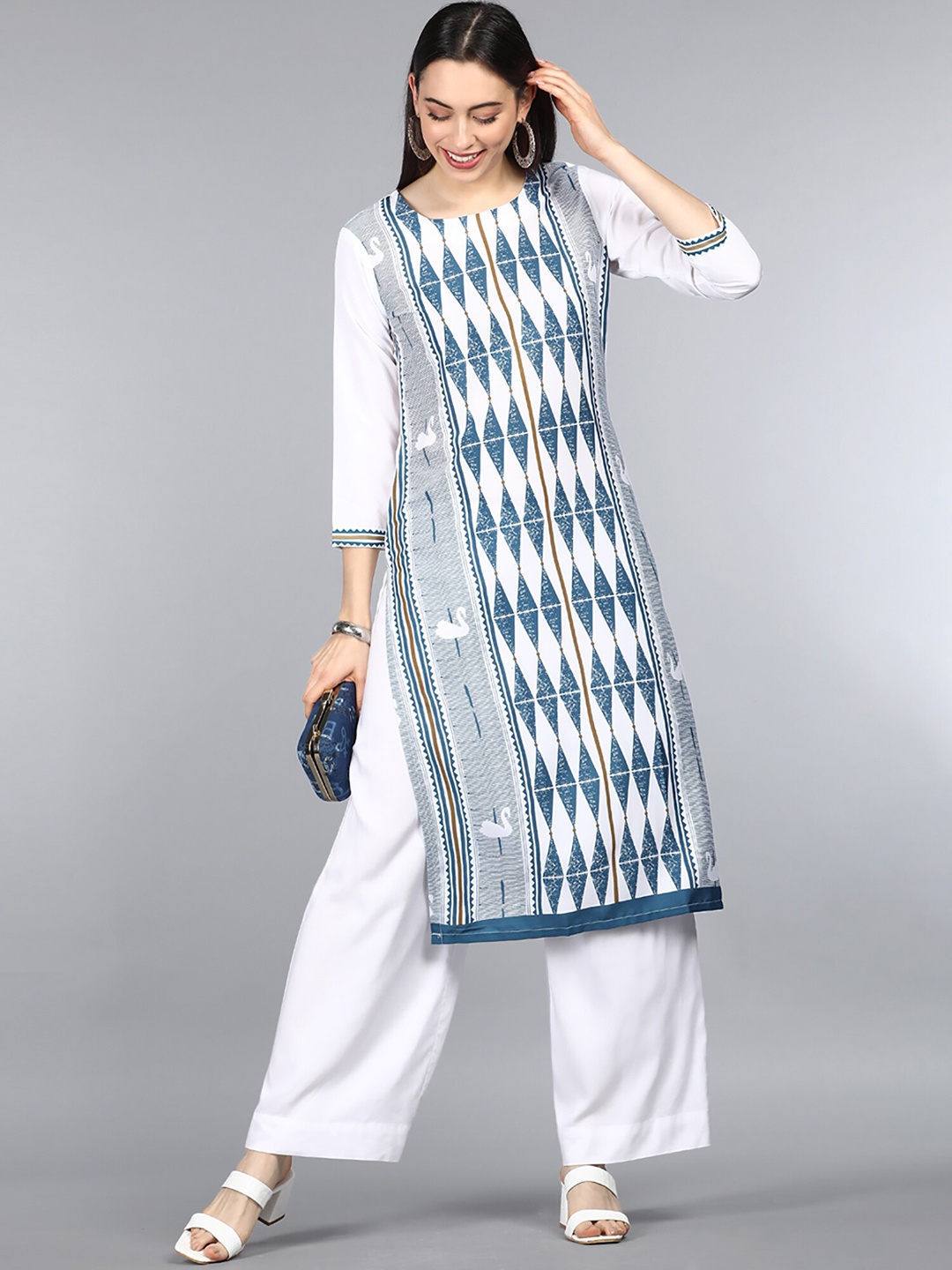 

KALINI Women Keyhole Neck Kurta, White