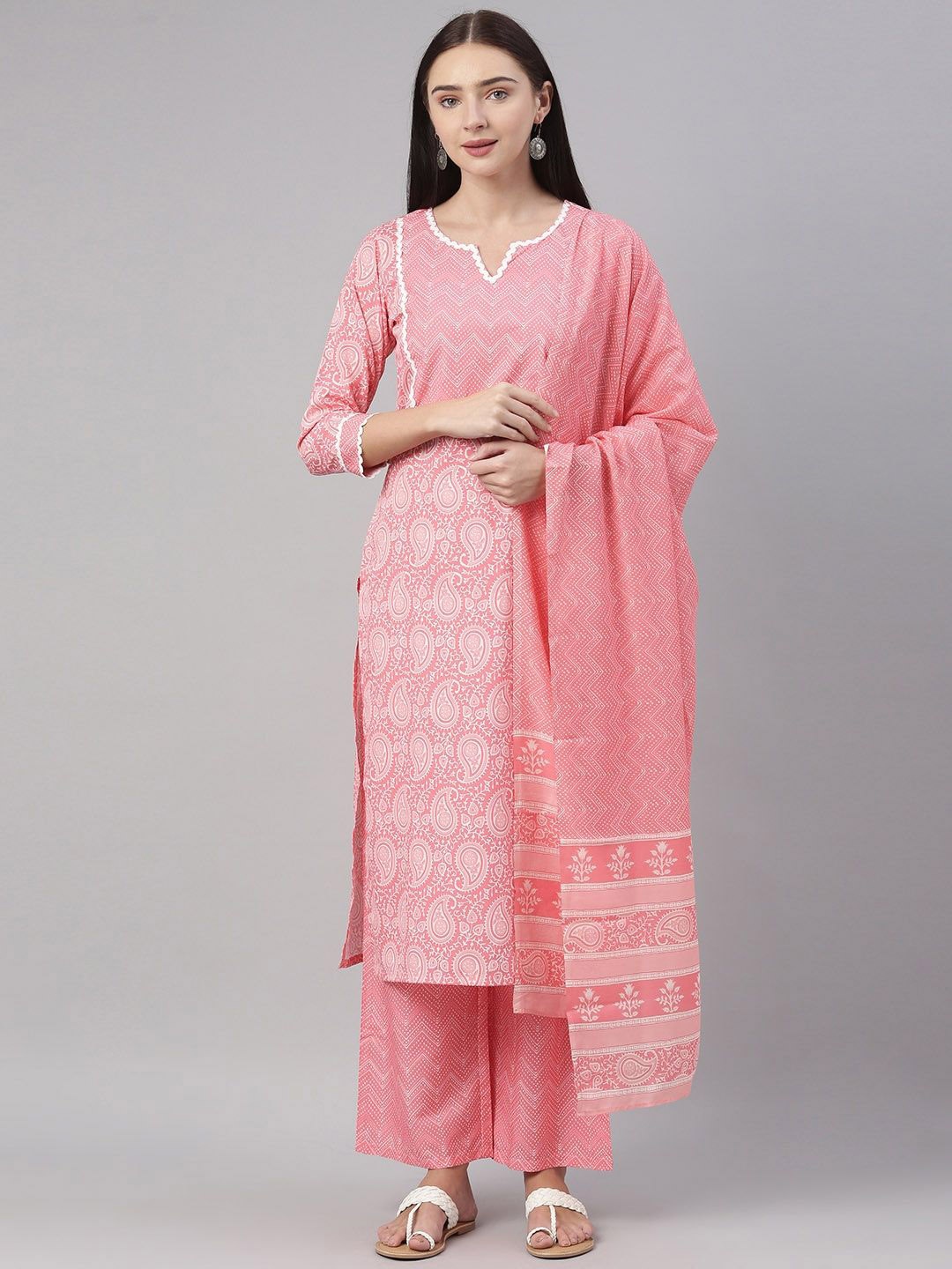 

KALINI Paisley Printed Regular Straight Kurta With Palazzos & Dupatta, Pink