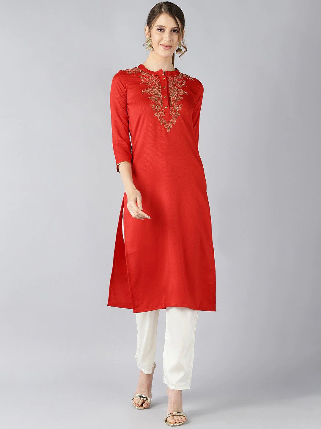 

KALINI Women Embroidered Keyhole Neck Thread Work Kurta, Red