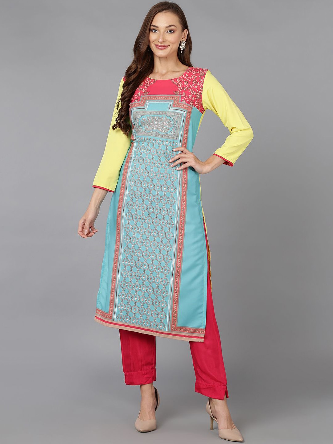 

KALINI Women Ethnic Motifs Printed Kurta, Lime green