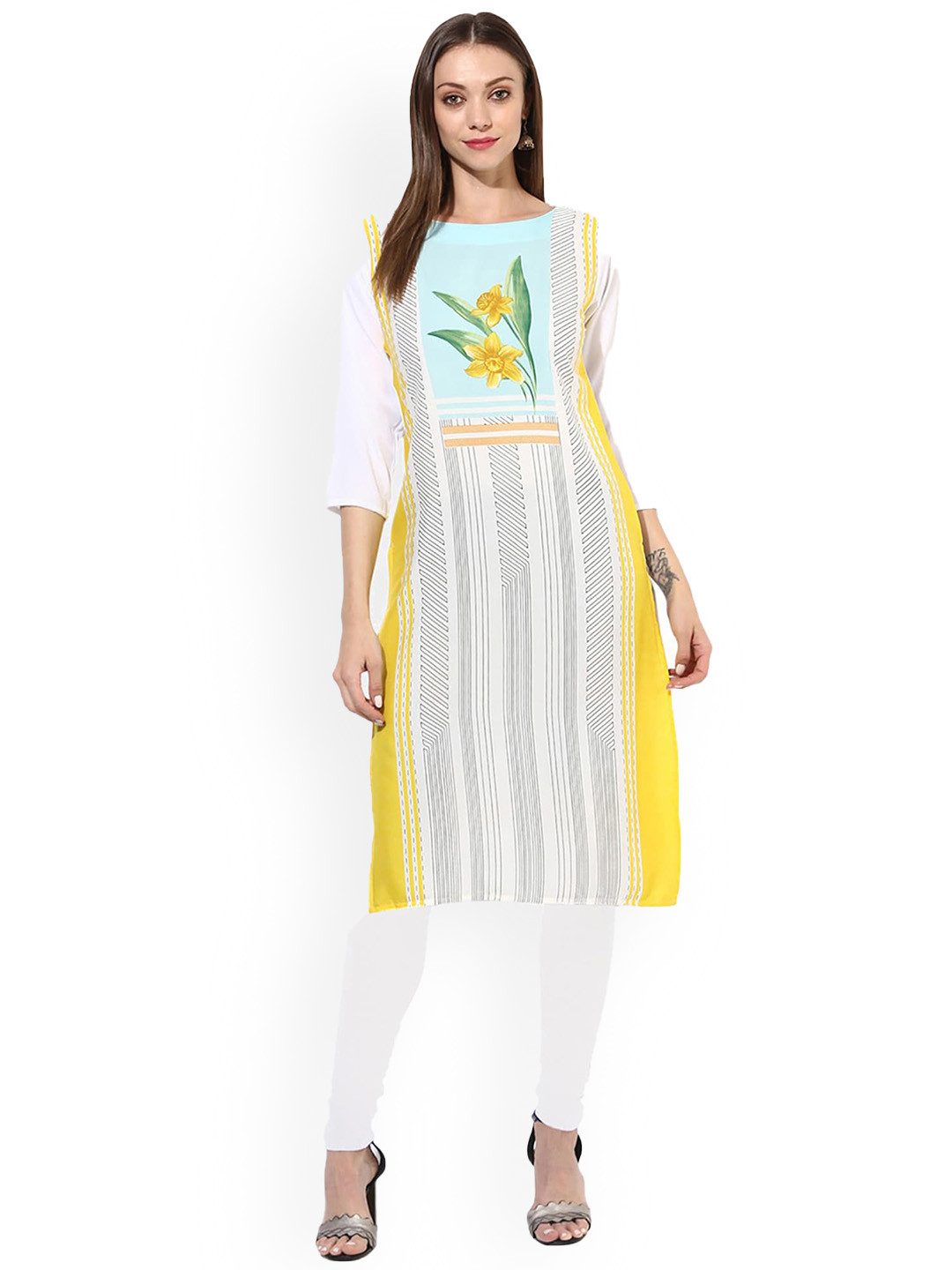 

KALINI Women Striped Sequinned Kurta, White
