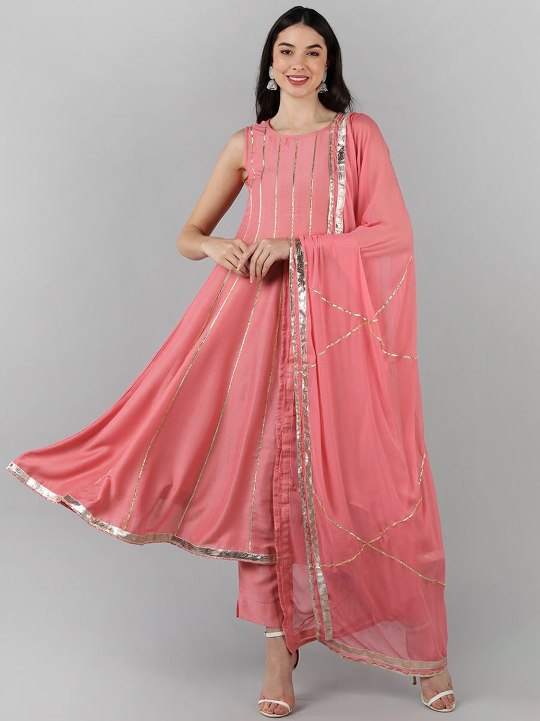

KALINI Women Empire Gotta Patti Kurta with Trousers & With Dupatta, Pink