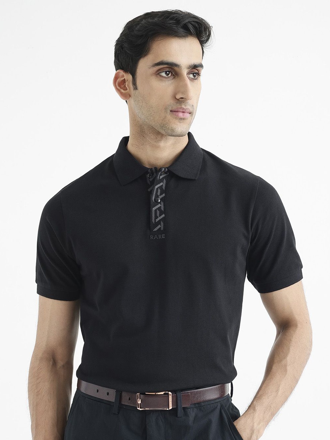 

RARE RABBIT Men Ark Regular Fit Polo Collar T-Shirt, Black