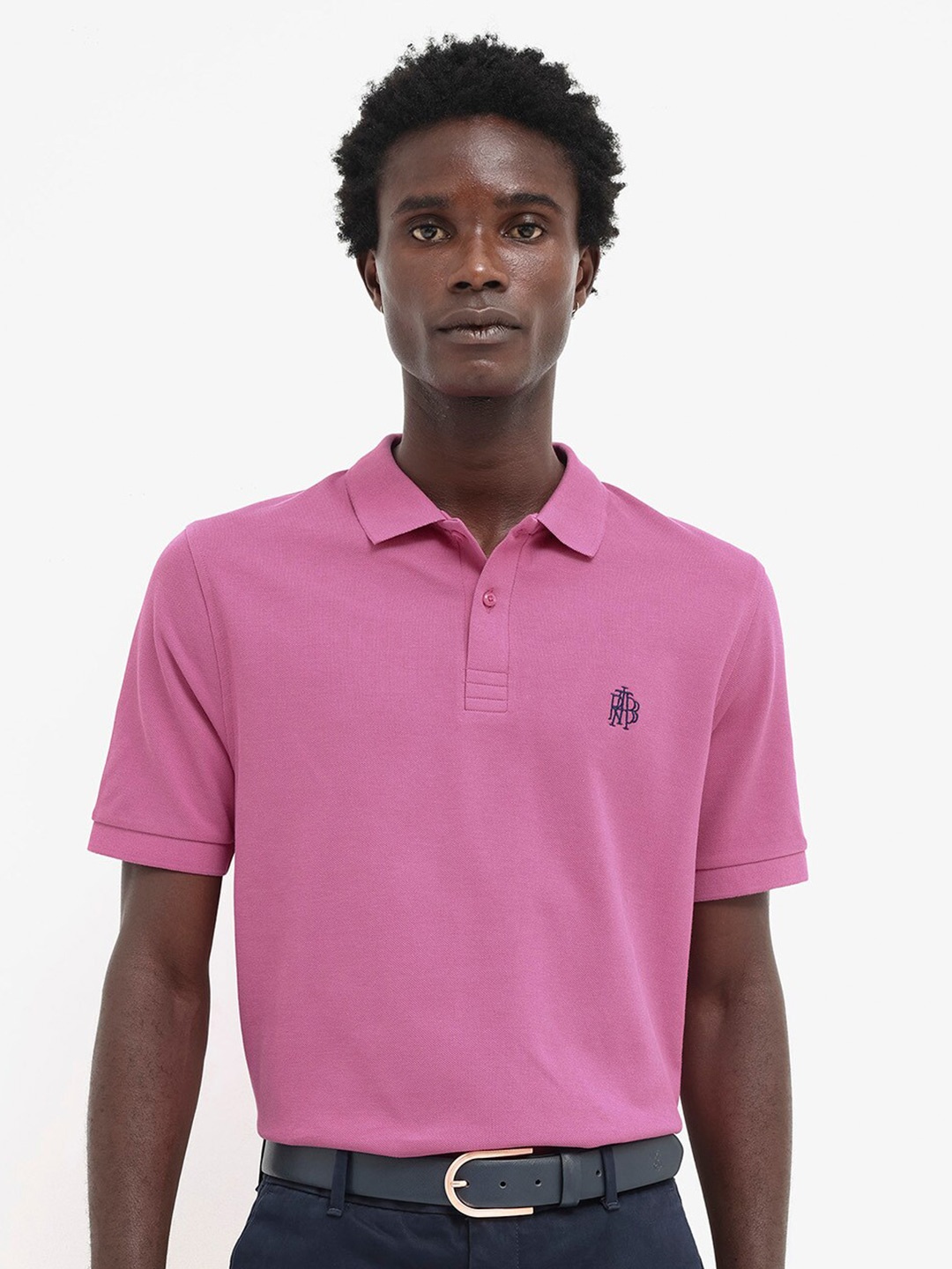 

RARE RABBIT Men Paret Bright Polo Collar Brand Logo T-Shirt, Pink