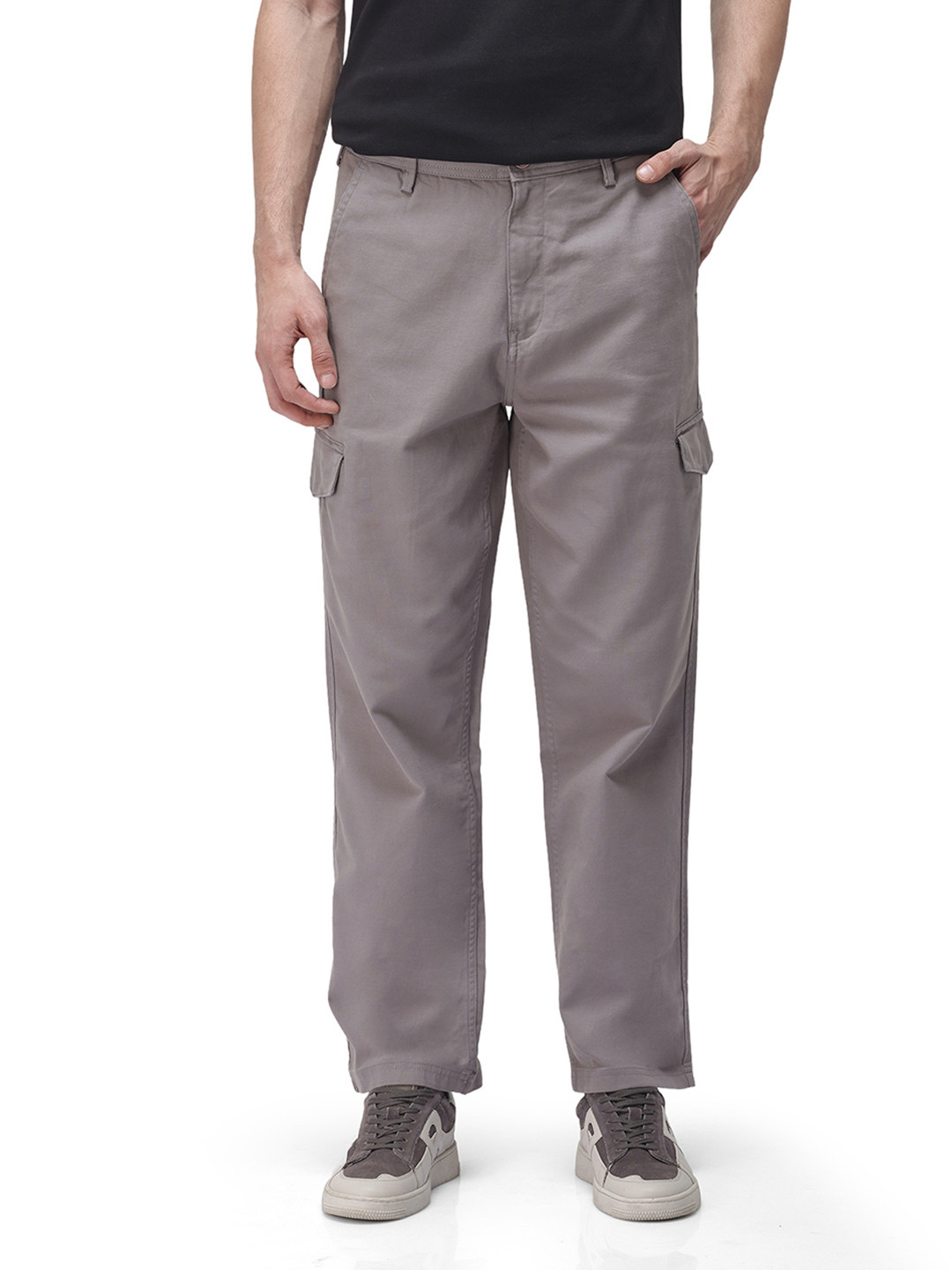 

RARE RABBIT Men Zipo Regular Fit Mid-Rise Cargos Trousers, Grey