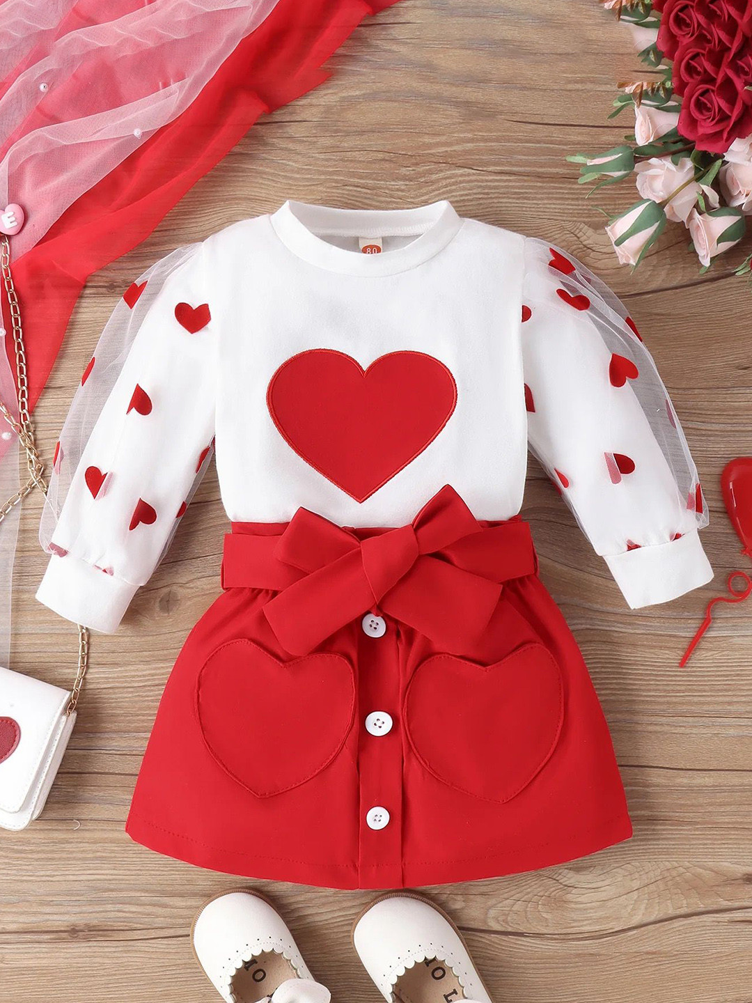 

TrendyKid Girls Printed Top With Skirt, Red