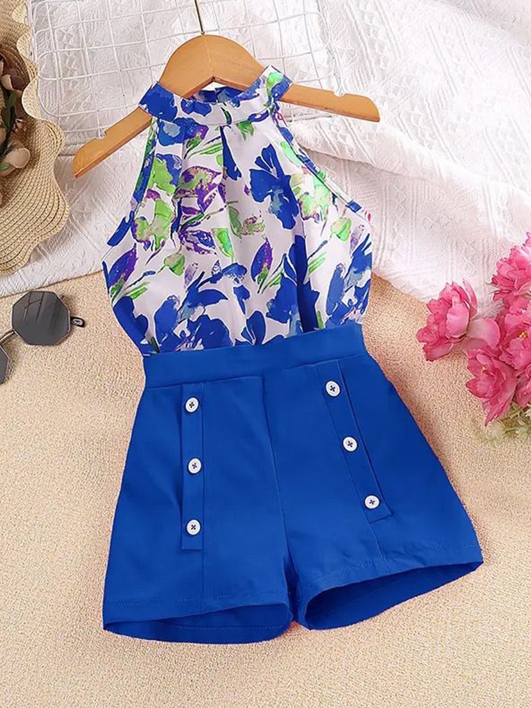 

TrendyKid Girls Printed Halter Neck Top with Skirt, Blue
