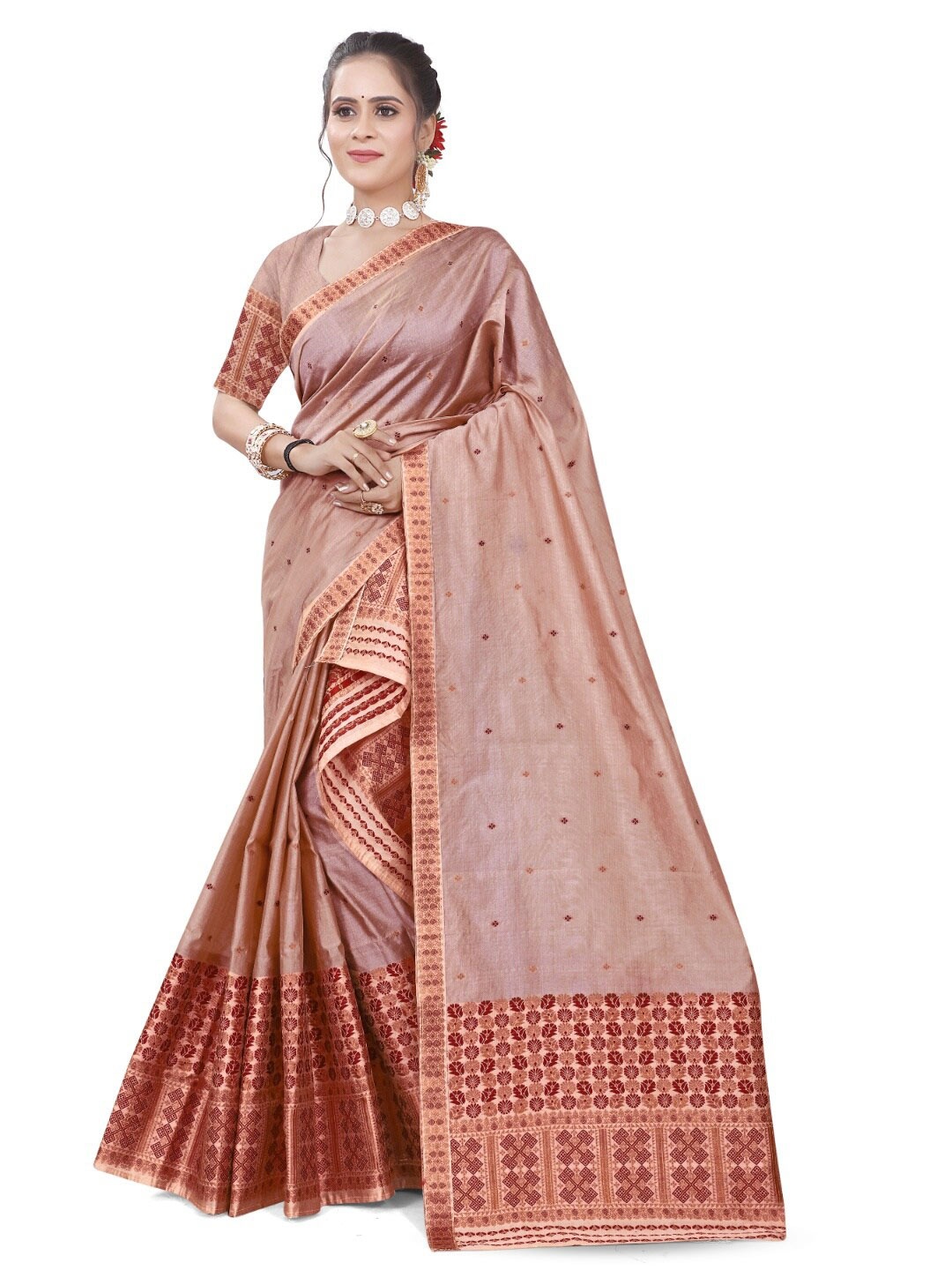 

Skiran's Assamese Mekhela Chador Woven Design Saree, Brown